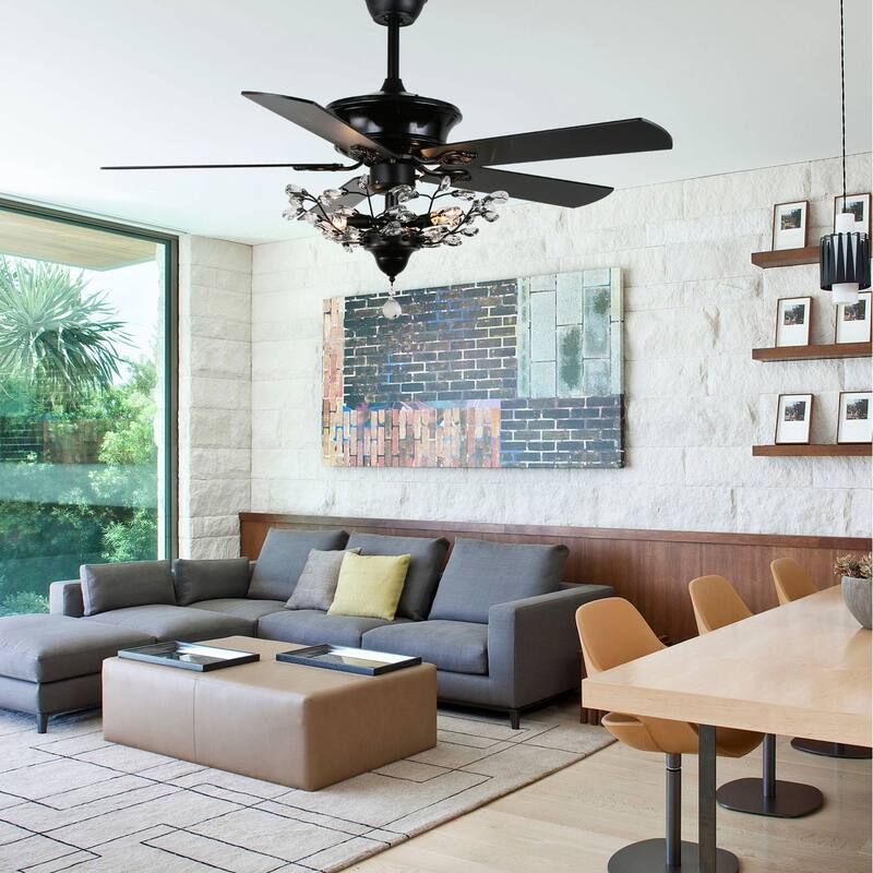 Oaks Aura 52in. Modern Royal Flora Glam Crystal Ceiling Fan 5 Reversible Blades Chandelier With Remote Control
