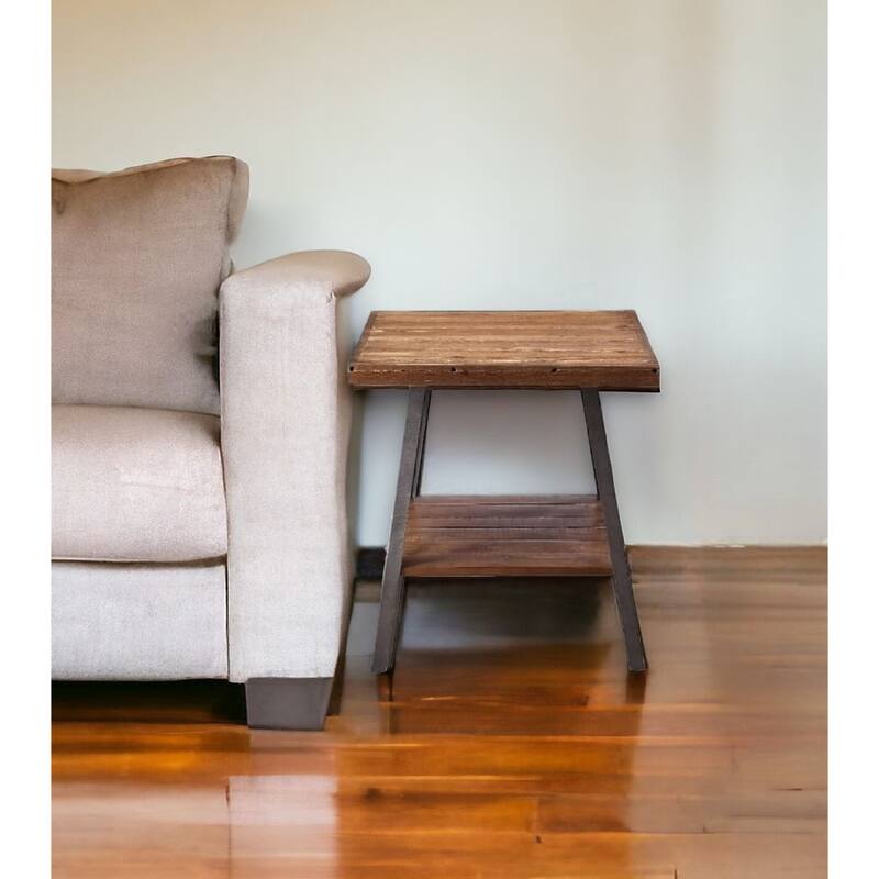 23" Black and Weathered Oak Wood End Table with Shelf Rectangular Side Table for Living Room - 24''L x 22''W x 23''H