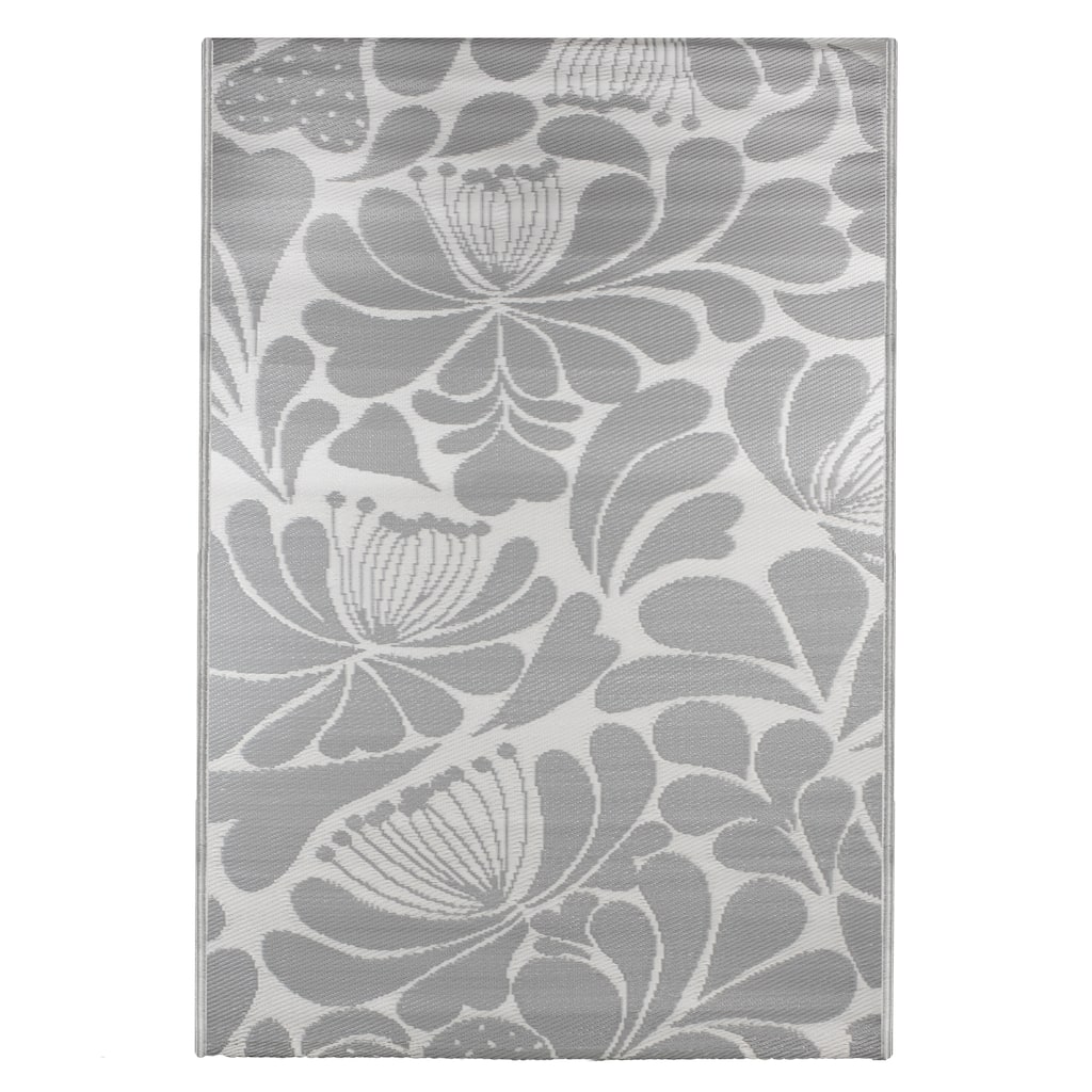 4' x 6' Gray and Off White Floral Rectangular Outdoor Area Rug - 4' x 6'