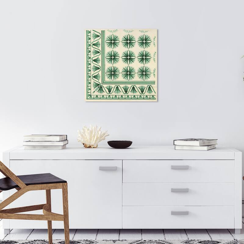 Wynwood Studio Canvas Abstract Floor Covering Deep Green White and Cream White Traditional Wall Art Canvas Print - 20 x 20