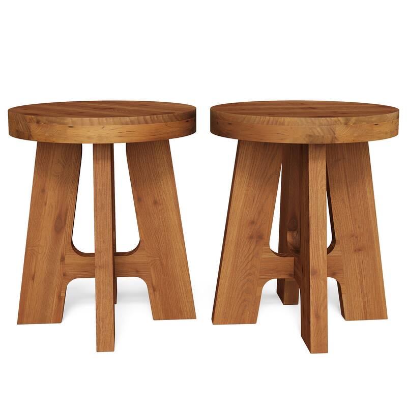 Farmhouse Solid Wood Round End Table Small Side Table for Couch