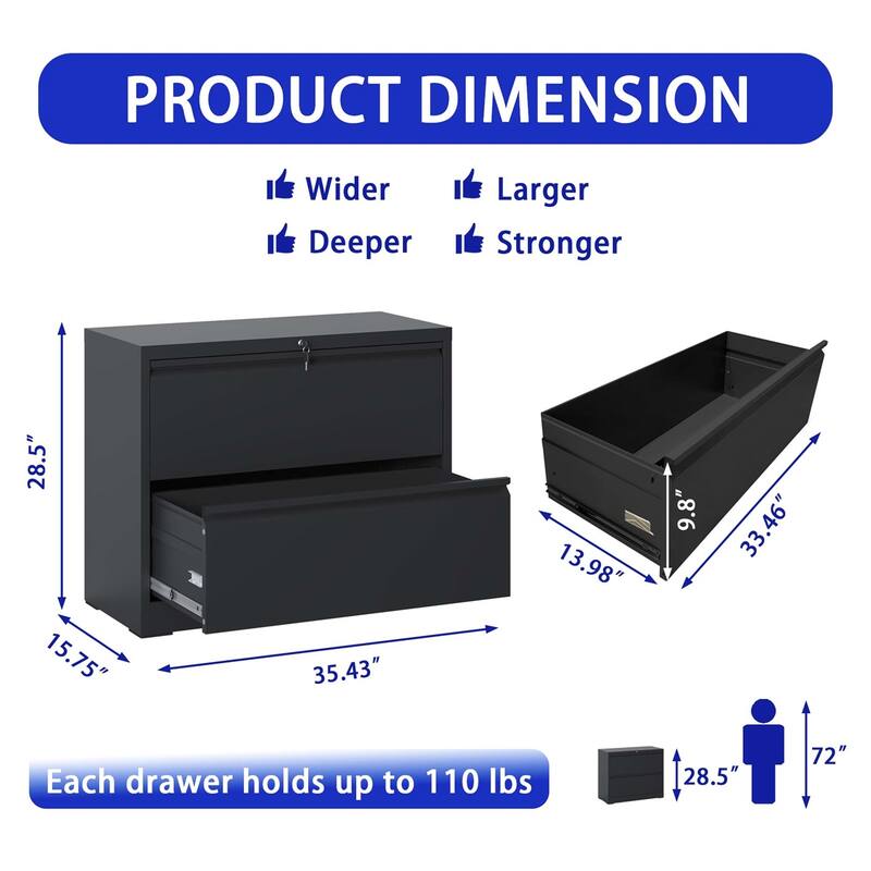 Lateral File Cabinet 2 Drawer,with Lock,Lockable File Cabinet