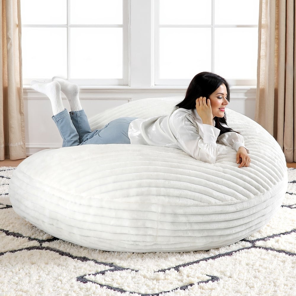 5-foot Round Plush Corduroy Convertible Bean Bag Chair Lounge