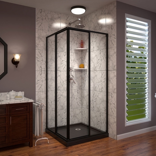 DreamLine Cornerview 36 in. x 36 in. Shower Enclosure and Base, Black - Overstock - 31889292