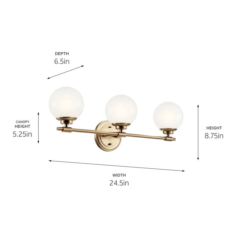 Benno 24.5 in. 3-Light Bathroom Vanity Light with Opal Glass