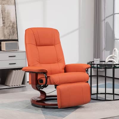 Faux Leather Manual Recliner, Adjustable Swivel Lounge Chair with Footrest, Armrest and Wrapped Wood Base for Living Room