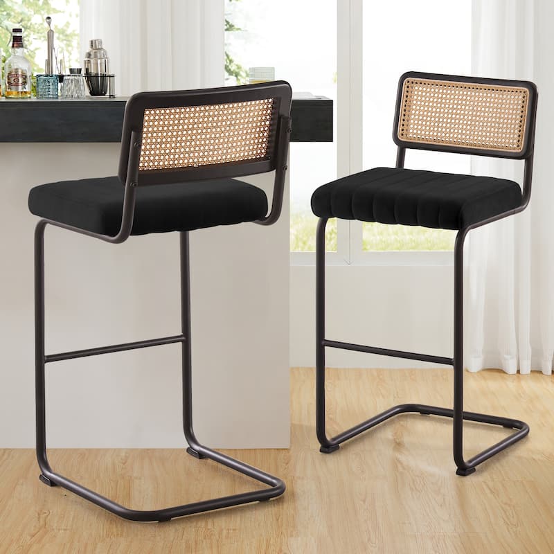 Velvet Upholstered Rattan Counter/Bar Stools, Set of 2/3