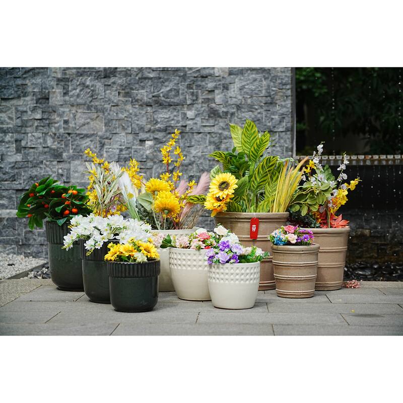 Ceramic Planters with Drainage Hole - Frost Proof Indoor Outdoor Flower Pots, for Patio Garden Windowsill, Set of 3 - Ancient White