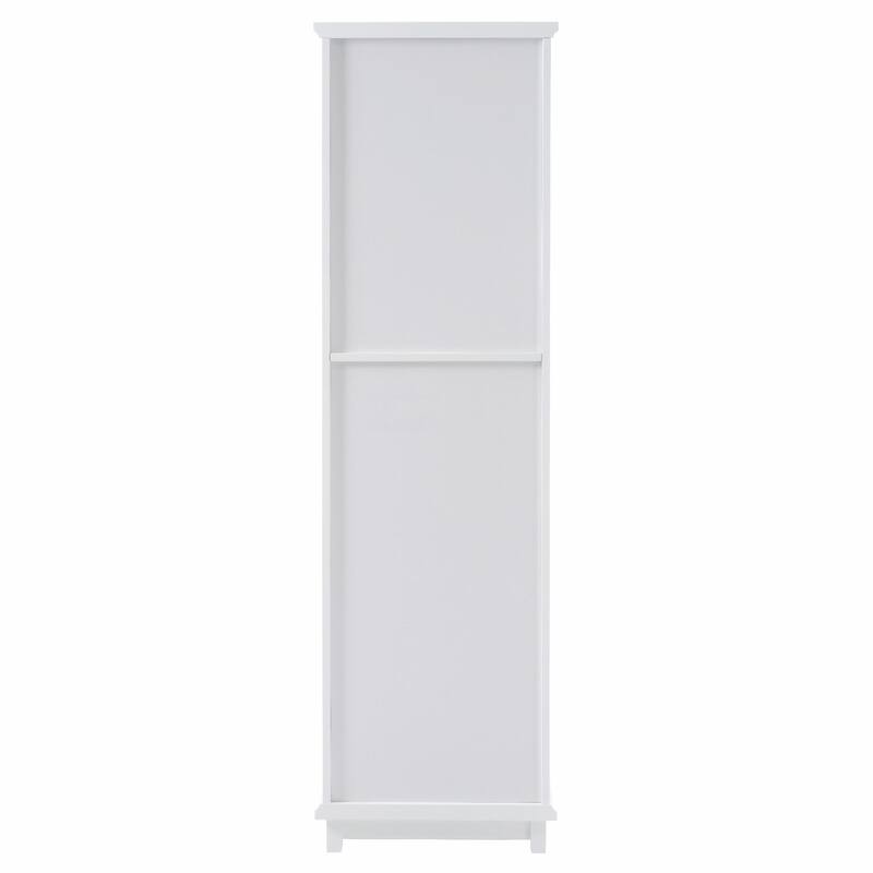 Tall Free-Standing Bathroom Storage Cabinet with Glass Doors and Two Drawers