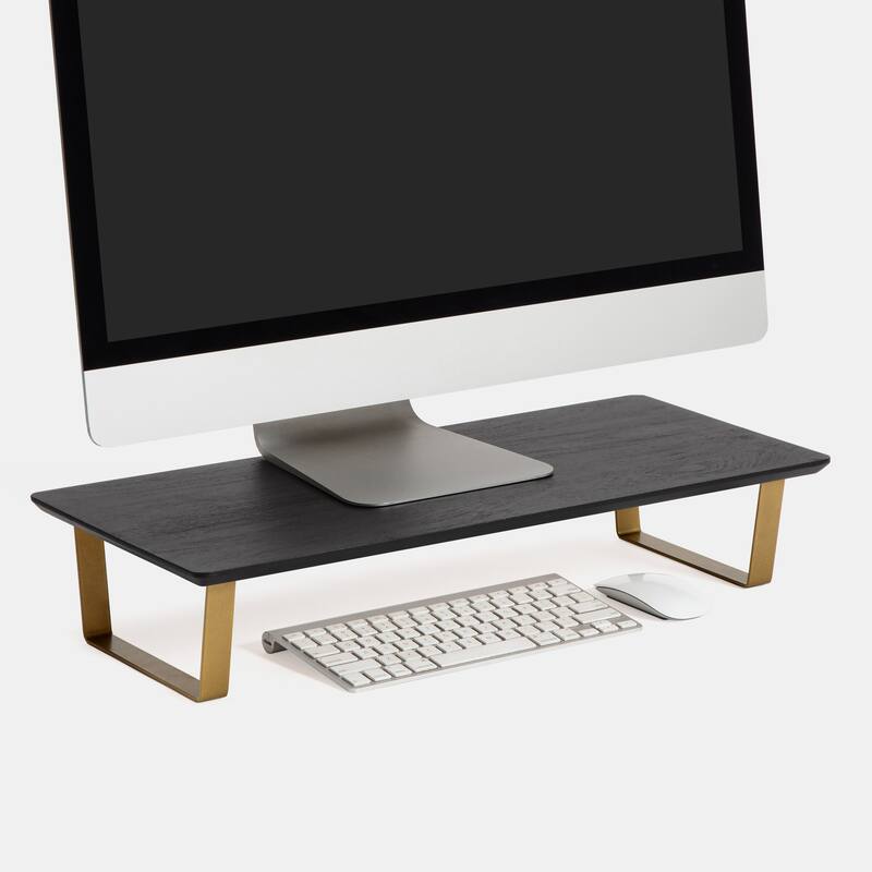 Jani Wood Monitor Stand Riser Desk - Ergonomic Design Stand, Desktop Organizer Table for Home, Office Workspace, Gaming Desk - Black