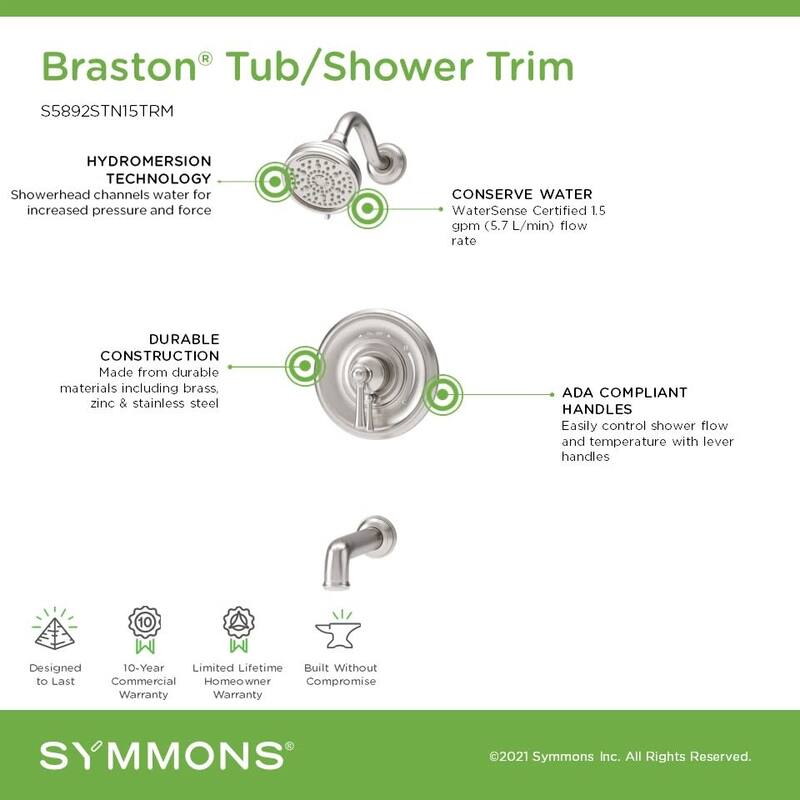Symmons S589215TRM Braston Tub and Shower Trim Package with 1.5 GPM