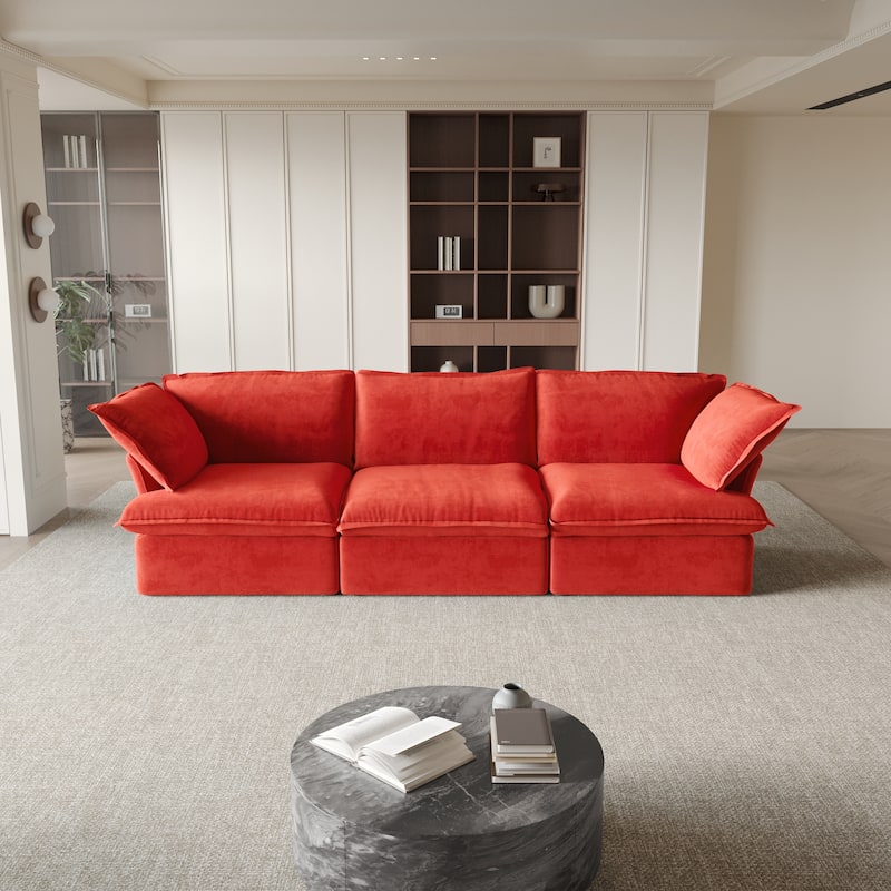 Modular Sectional Sofa Couch, Velvet 3 or 4 Seater Sofa, Minimalist Style Comfy Sofa Couch for Living Room Apartment - 3 seats+red