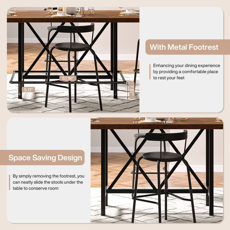 63" Long Wood Dining Table for 4-6 People, Farmhouse Dinner Table with Thick Tabletop, Kitchen Table with Footrest