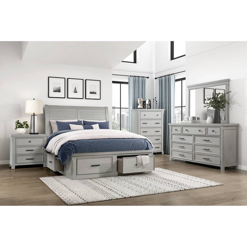 Light Gray Bedroom Set Furniture Storage Bed Nightstand Dresser Mirror Chest