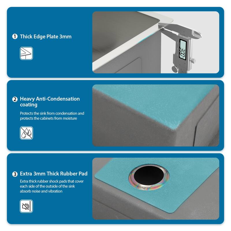 Double Bowl(50/50) Undermount Sink- 36" x 19" x 10" Double Bowl Kitchen Sink 16 Gauge with Two 10" Deep Basin