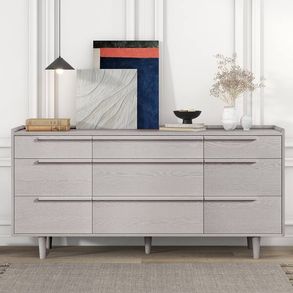 68" W 9-Drawer Wood Dresser, Stone Grey Horizontal Dresser - Bed Bath &  Beyond - 37455782
