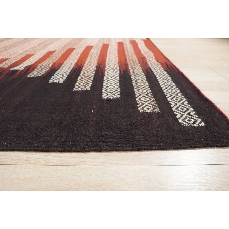 Hand-Knotted Wool Modern Flat Weave Rug, 4' x 6', Red/Black Area Rug, Bold Handcrafted Design for Contemporary Spaces - L