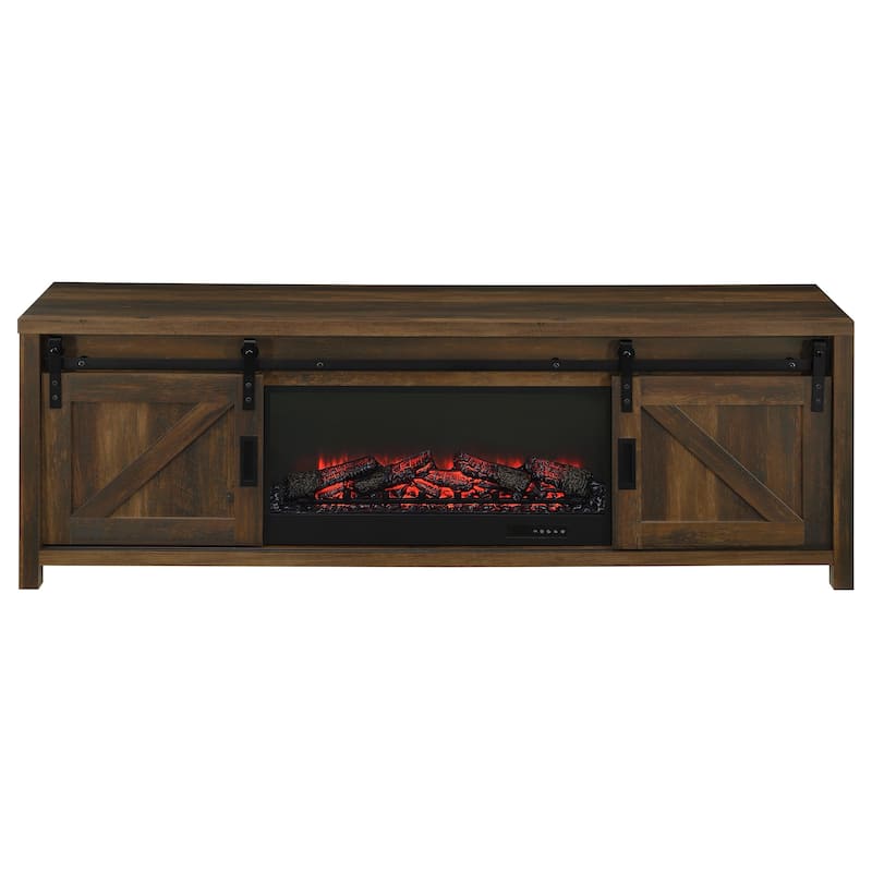Enfield 71-Inch TV Stand Fireplace Media Console Dark Pine