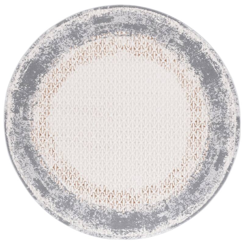 SAFAVIEH Alenia Shenka Modern & Contemporary Rug - 6'7" Round - Ivory/Grey
