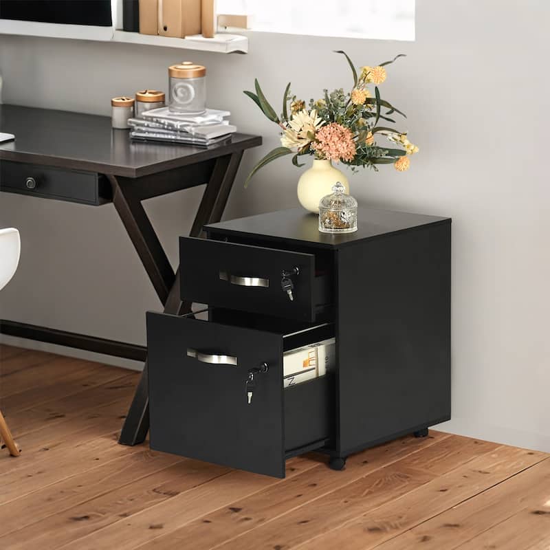 Homy Casa Black 2-Drawer Mobile File Cabinet Lock and Wheels - Black - Antique