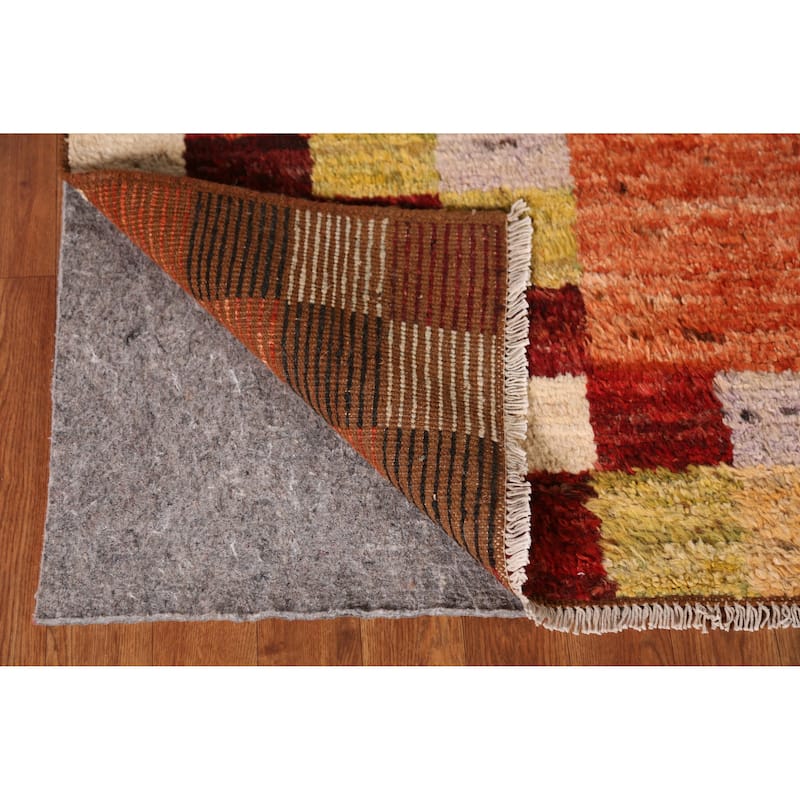 Checkered Orange Moroccan Oriental Rug Handmade Wool Carpet - 6'7" x 9'8"