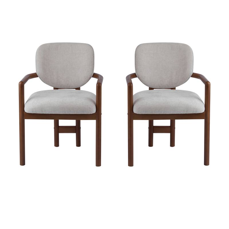 Dining Chairs Set of 2 Upholstered Arm Chairs, Modern Fabric Accent Chairs with Rubber Wood Legs