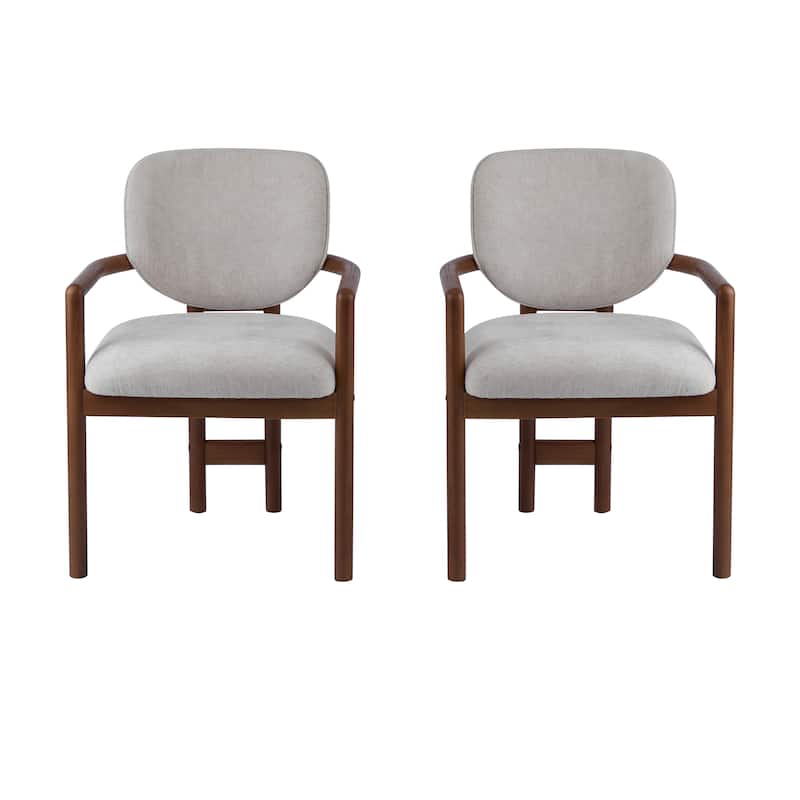 Dining Chairs Set of 2 Upholstered Arm Chairs - Beige
