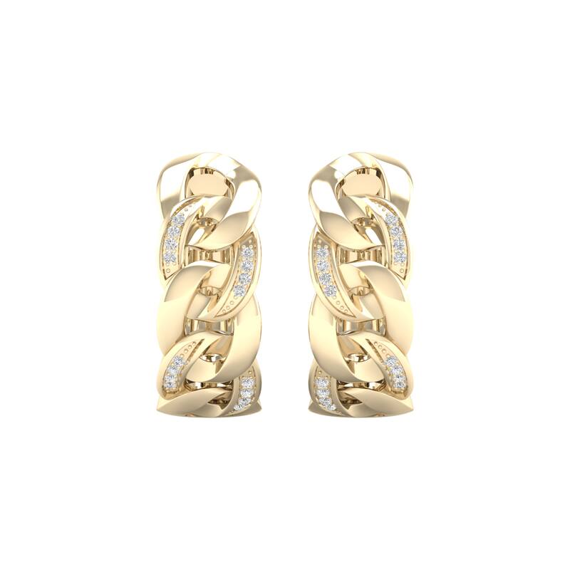 1/10ct TDW Diamond Cuban Link Hoop Earrings in 10k Gold for Women - Yellow