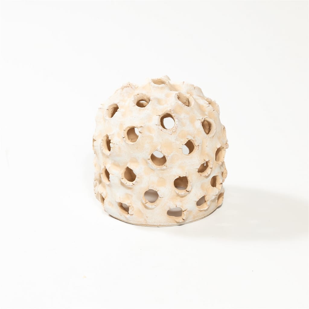 Sm Cylinder Object with holes White Ivory 7.25"X7.25"x7.75"- ST - White Ivory - White Ivory