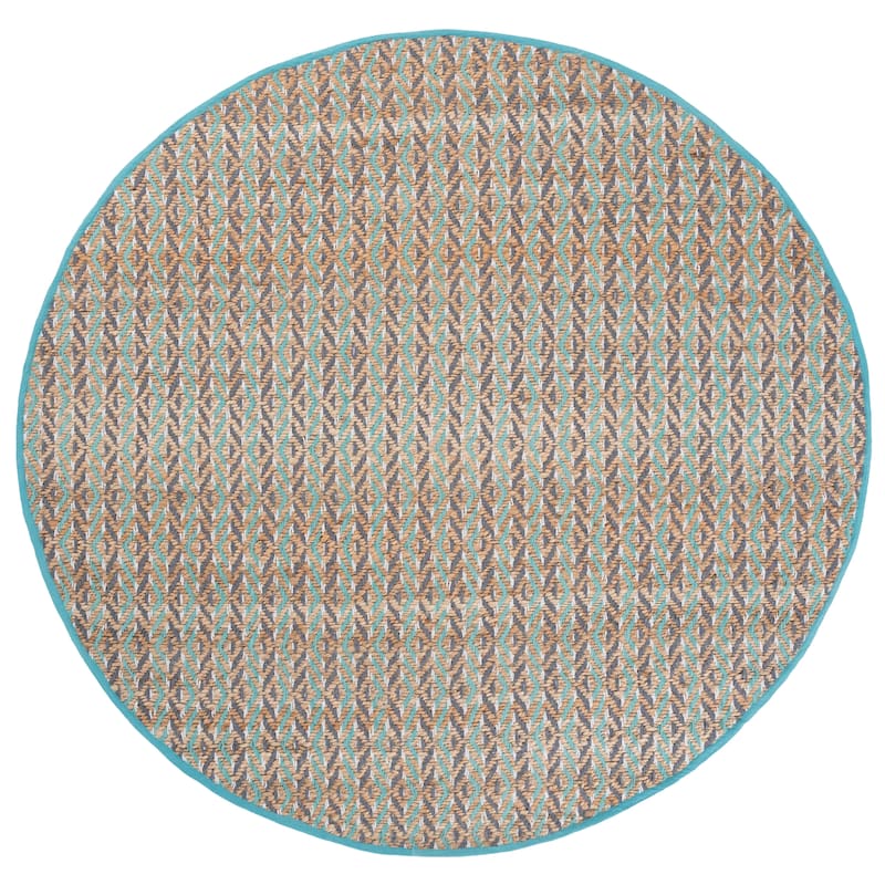 SAFAVIEH Handmade Natural Fiber Emel Farmhouse Jute Rug - Natural/Teal - 7' Round