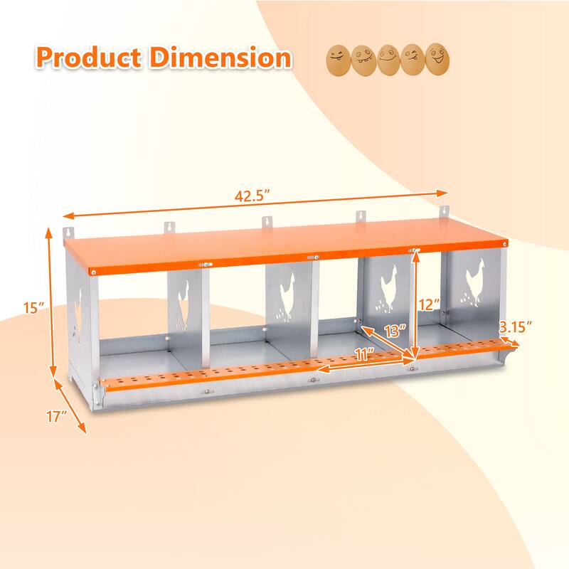 4-Bay Metal Nest Box Wall Mount for Hens Ducks