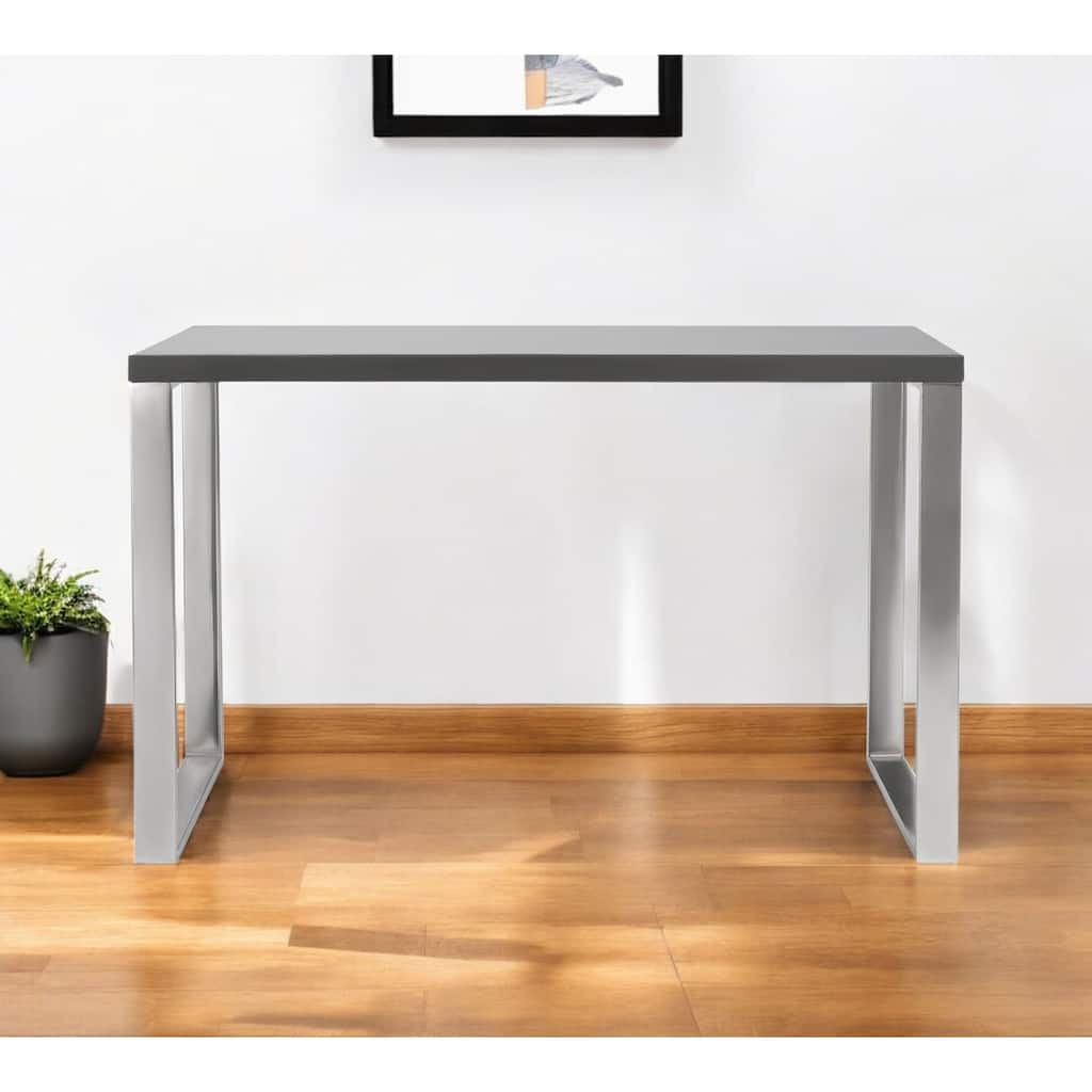 HomeRoots 47" Gray and Silver Wood and Stainless Steel Sled Writing Desk