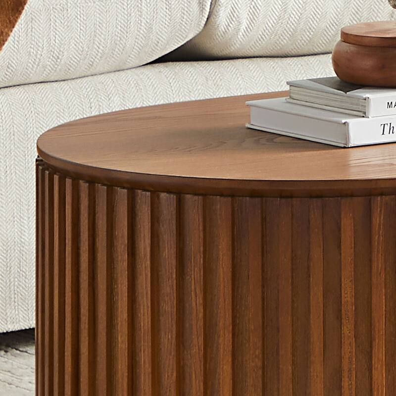 Rossetta Mid-Century Modern Handcrafted Wood Oval Coffee Table with Hidden Drawer, No Assembly