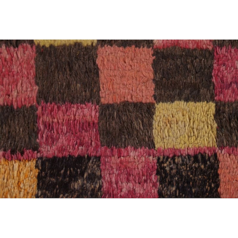 Checkered Pink Moroccan Oriental Area Rug Handmade Wool Carpet - 5'8" x 9'8"