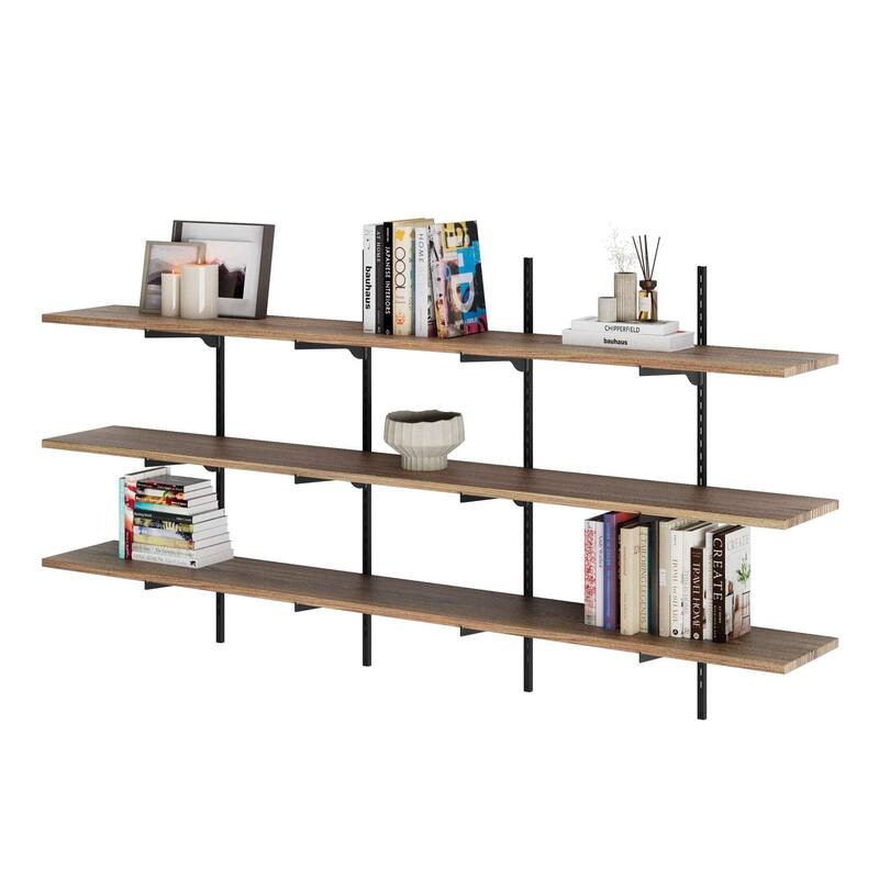 Wallniture Turin 72" Wall Mounted Shelves with Adjustable Brackets, Floating Shelves for Living Room & Office Decor, 2,3,4 Tier