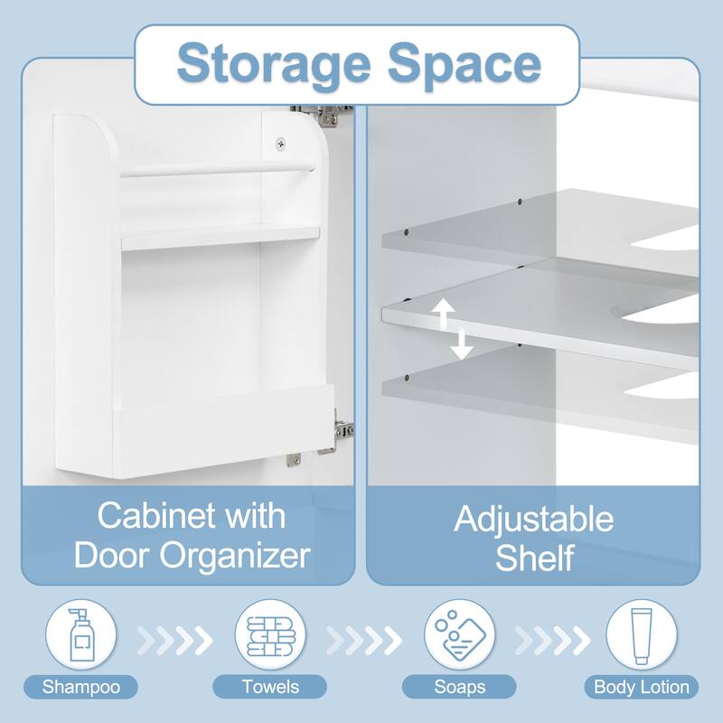 Anmytek 18 Inch White Bathroom Vanity with Sink Door Shelf and Adjustable Shelf