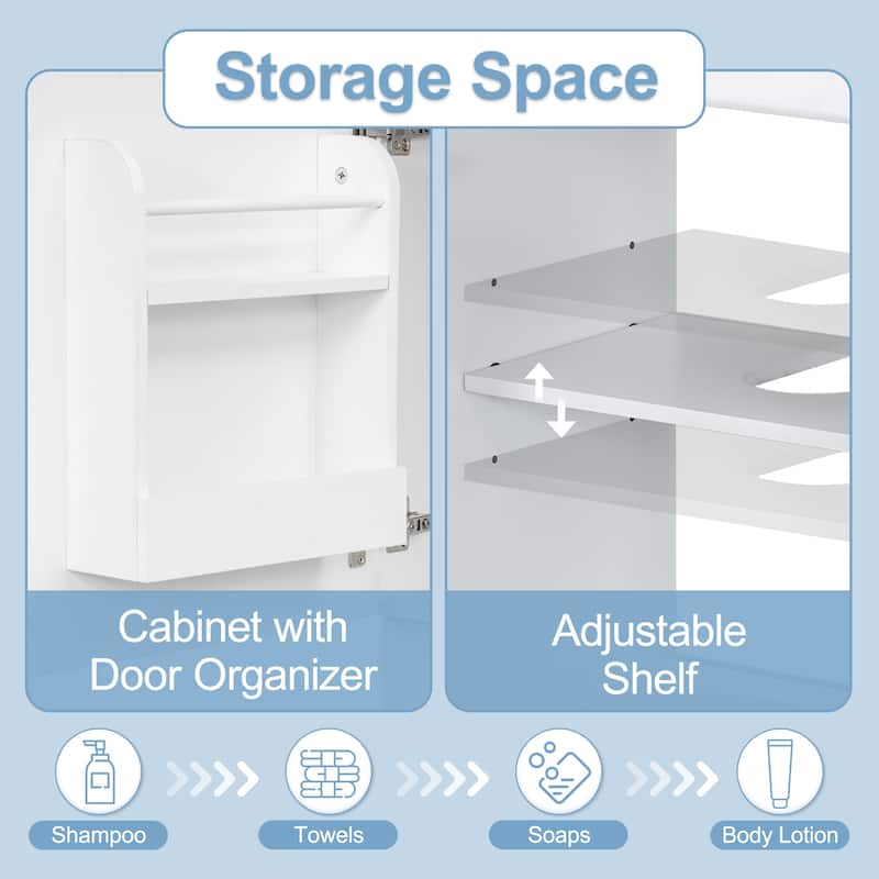 Compact 18 Inch Bathroom Vanity with Ceramic Sink, Painted MDF Cabinet, Storage Shelf, Soft Close Door