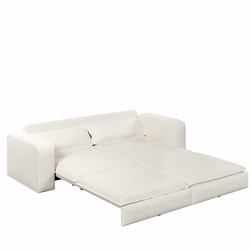 93" Convertible Sleeper Sofa Bed with Chaise Lounge, 3-in-1 Pull Out Sofa Couch, Teddy Fabric Loveseat Sofa w/ 2 Lumbar Pillows