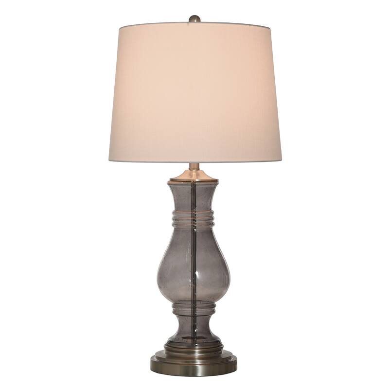 Smoked Grey Seeded Glass Table Lamp - Off-White Shade