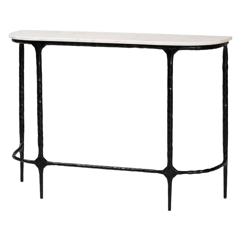 Edsel Marble Console Table - Modern Rustic Accent Table with Hand-Forged Metal Frame for Living Room or Entryway - Rounded