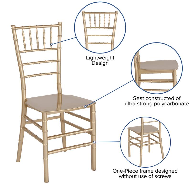 Resin Stackable Chiavari Chair - 15"W x 18.75"D x 35"H - 15"W x 18.75"D x 35"H