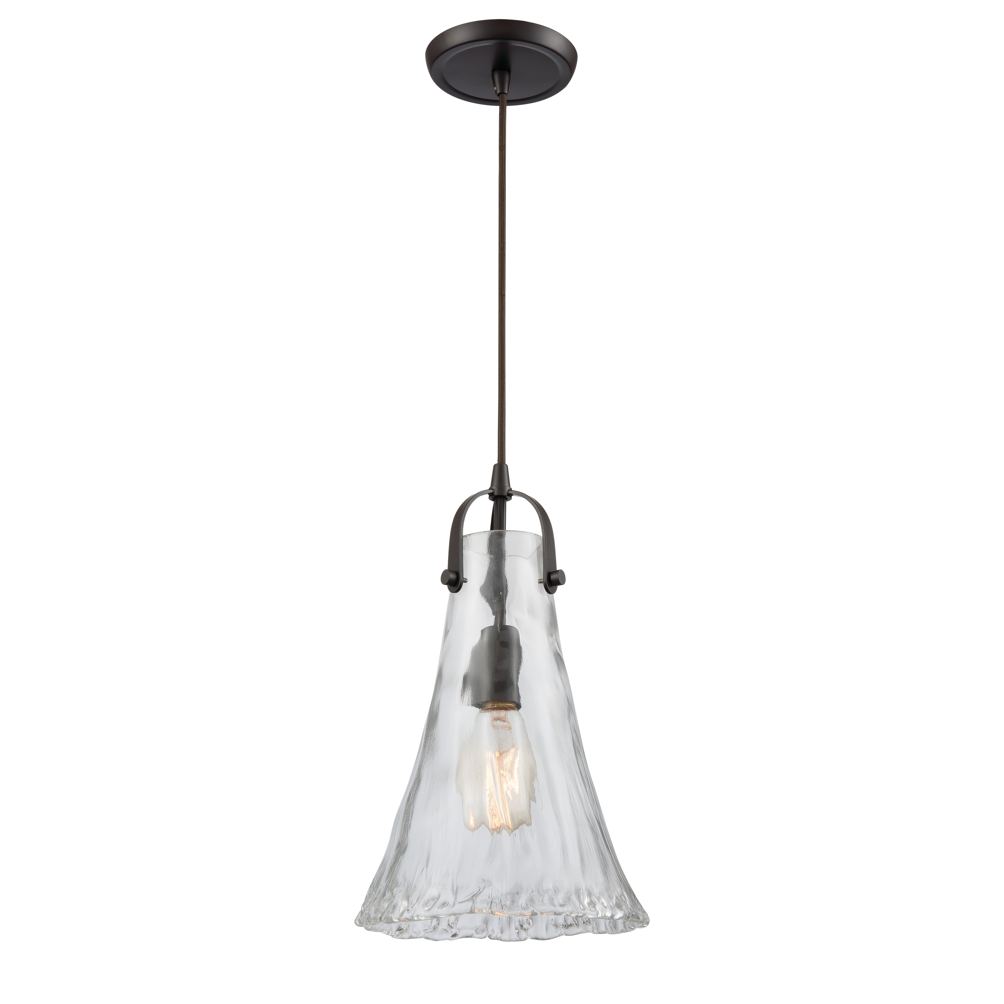 Elk Home Oiled Bronze With Textured Glass 1 Light Pendant - 1-Light