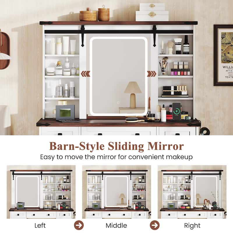 Gymax Vanity Desk w/Touch Screen Mirror Farmhouse Dressing Table