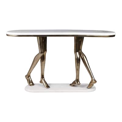Metal and Marble Console Table with Deep Sculptural Legs - 31" White - 55" x 16" x 31"