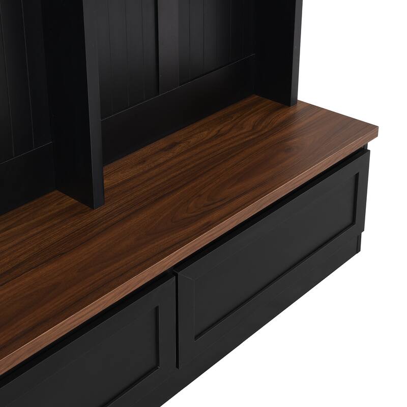 Farmhouse 4-in-1 Storage Hall Tree with Wood Bench, 2 Large Drawer