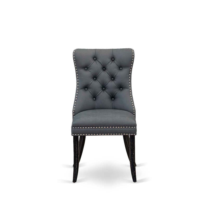 Modern Parson Dining Chairs Set of 2 - Gray Faux Leather Upholstered Accent Chairs Nailhead Trim