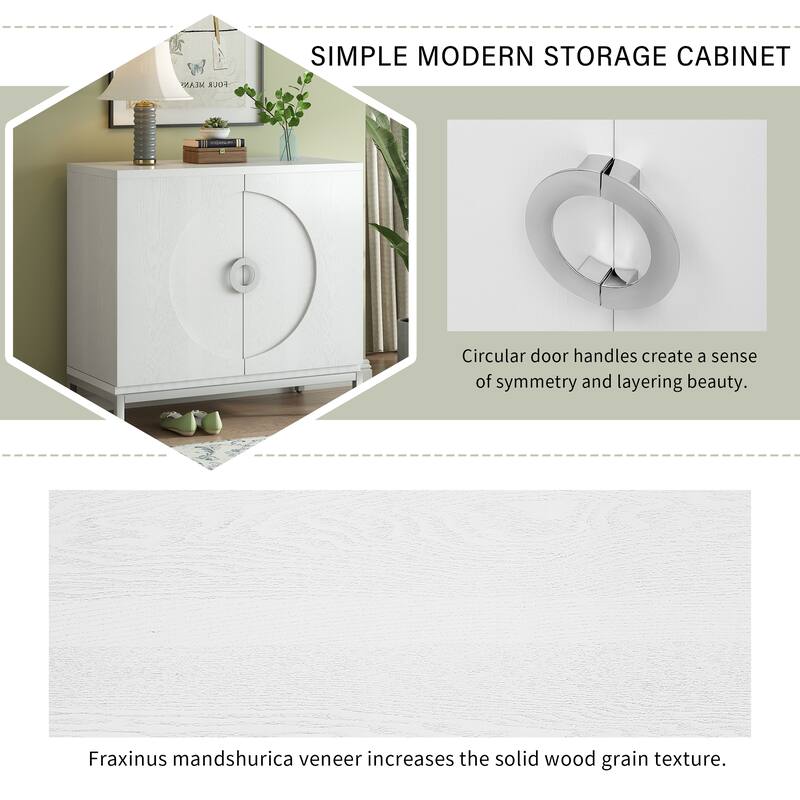 Simple Storage Cabinet Accent Cabinet with Solid Wood Veneer and Metal Leg Frame for Living Room, Entryway, Dining Room