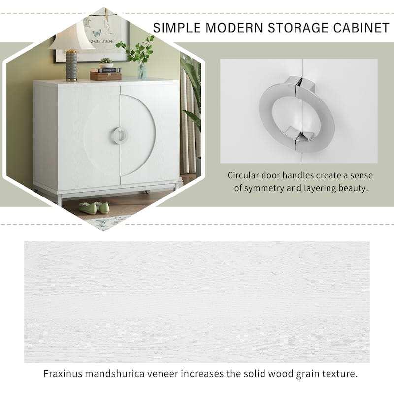 Simple Storage Cabinet Accent Cabinet with Solid Wood Veneer and Metal Leg Frame