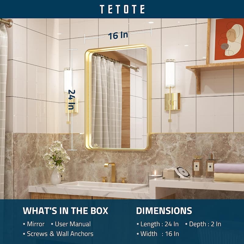 TETOTE Modern Bathroom Vanity Mirror Metal Frame Wall Mounted