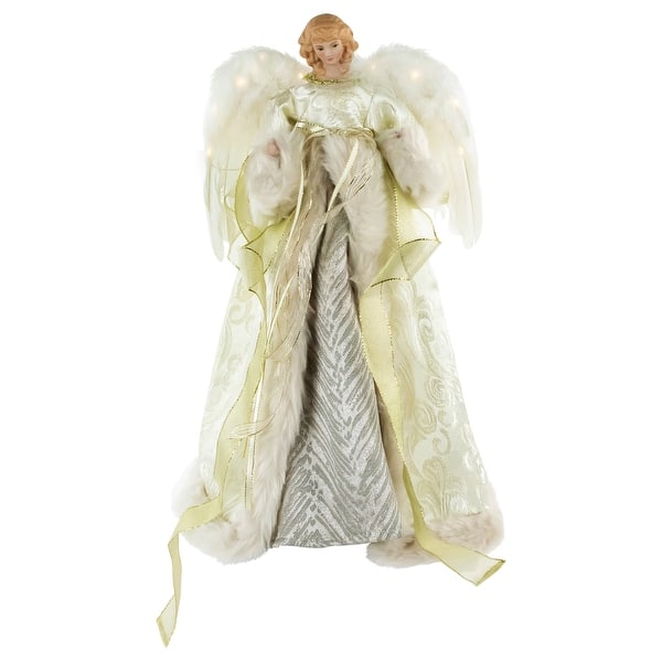 slide 2 of 14, 18" Lighted Angel in a Dress Christmas Tree Topper - Warm White Lights White and Gold